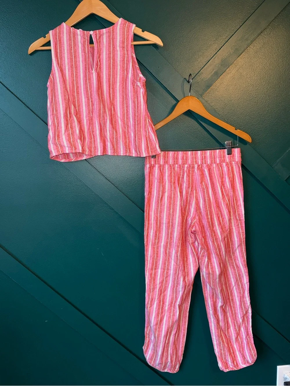 Girls Pink Striped 2-Piece Linen Blend Outfit Sleeveless